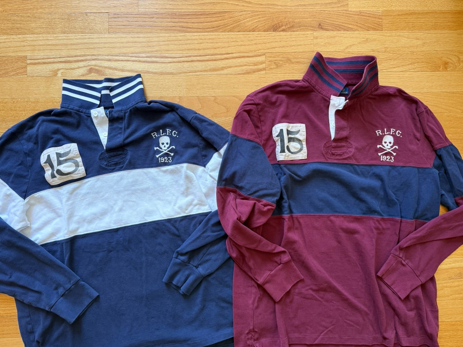 Lot Of Two Polo Ralph Lauren Long Sleeve Rugby Shirts. Skull Embroidery. XL.￼