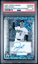 2025 TOPPS CHROME RC BLACK & WHITE MINI DIAMOND AUTO SSP ROKI SASAKI PSA 10