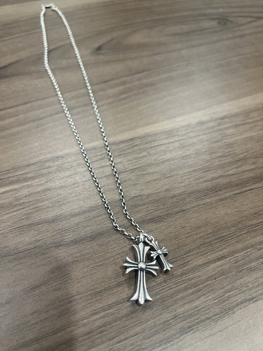 Chrome Hearts Necklace 25-inch Double Cross Pendant 925 Silver | eBay