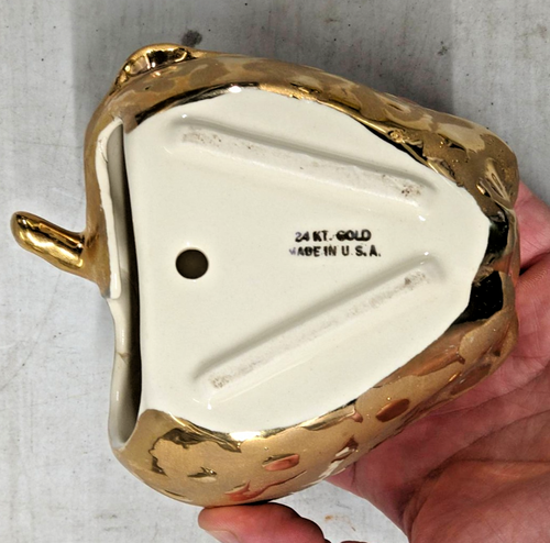 Vintage 24K Gold finished Ceramic Apple-Shaped Wall Pocket Made in Japan - Picture 5 of 14