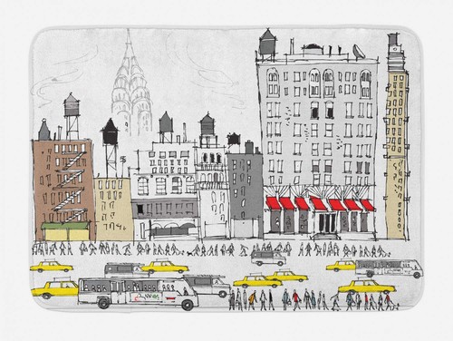 Ambesonne City Love Bath Mat Busy City Traffic Jam Yellow Taxi Cab Urban Life...