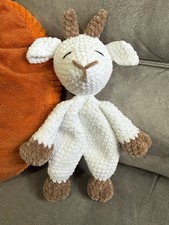 Handmade Crochet White Goat Baby Toddler Comforter / Blanket - Soft Chenille