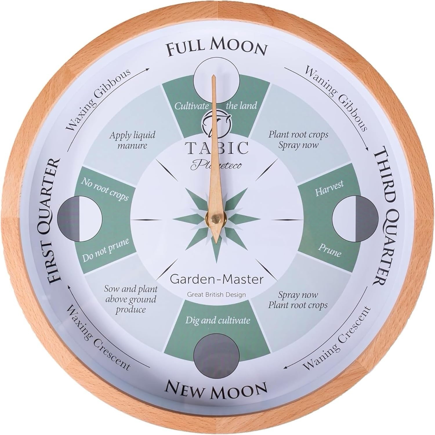 Tabic Garden Master Lunar Clock for Biodynamic & Organic Planting, Beech Wood