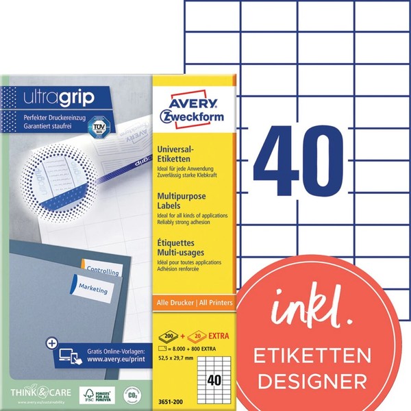 Avery Zweckform Universal-Etiketten, 52,5 X 29,7 Mm, Weiß 1 Bis 12 Stk Spare 13%-image