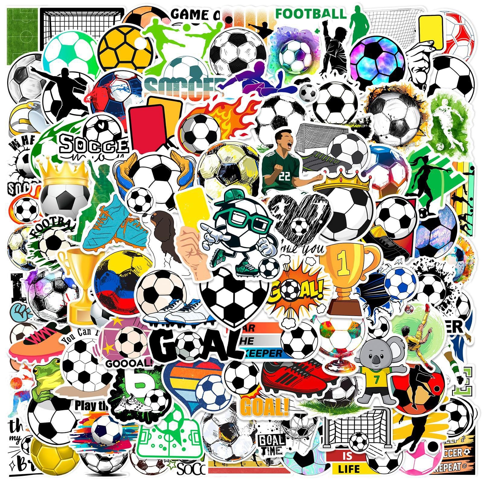 100 Pieces Soccer Stickers, Vinyl Soccer Water Bottle Stickers Pack, Soccer
