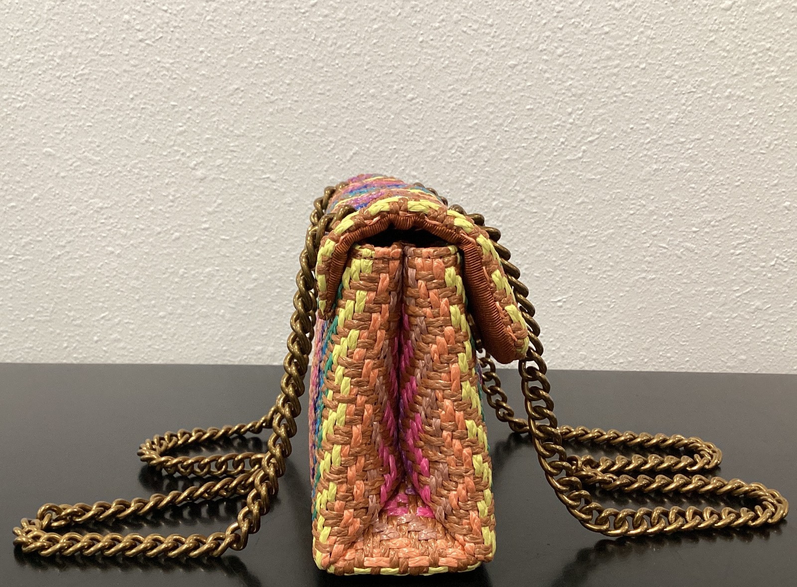 Kurt Geiger Mini Kensington Woven Polyethylene Rainbow Fabric 8" x 5.25" x 2.25"