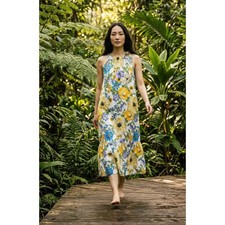Chloe + Rene Floral Halter Midi Dress Blue Yellow Purple Ruffle Hem Womens L