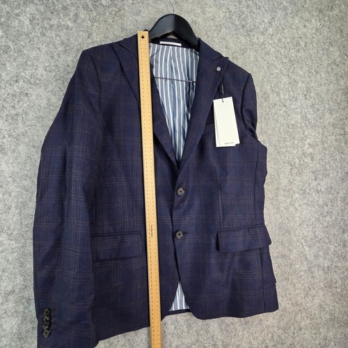 Calvin Klein Jacket Mens 104 Small Blue Navy Blazer Wool Blend Check NEW 13090 - Picture 9 of 14