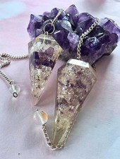 2 ORGONE AMETHYST DOWSING PENDULUM SET With CRYSTAL QUARTZ AND ROSE QUARTZ MIX