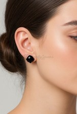 7mm Ladies Black Cubic Zirconia Stud Earrings Stainless Steel Hypoallergenic