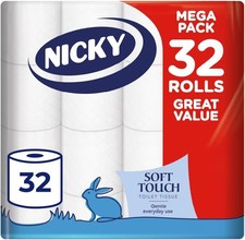 Nicky Soft Touch Toilet Tissue Extra Value Pack – 32 Rolls of Extra Gentle White