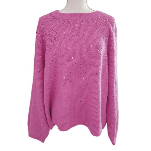 Vince Camuto Sequined Raglan Long Sleeve Sweater Mademoiselle Pink Size XL