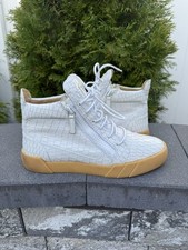 MSRP $795 Giuseppe Zannotti White Croc Zip Up Sneakers High Top Trainers Shoes