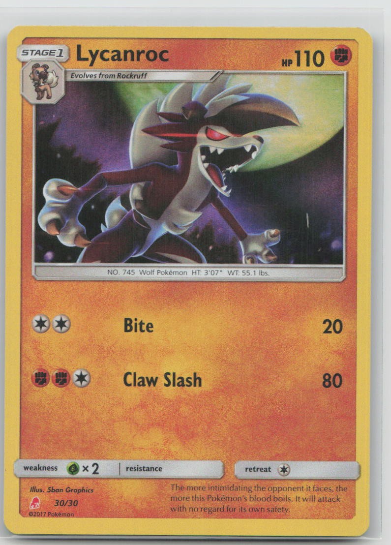 Lycanroc 30/30 SM Trainer Kit: Lycanroc & Alolan Raichu Holo Uncommon Pokemon HP
