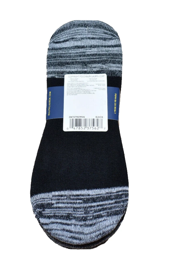 Polo Ralph Lauren Mujer 6 Pares Cojín No Show Calcetines Talla Única Negro Gris ¡Nuevo! Foto 4 de 4