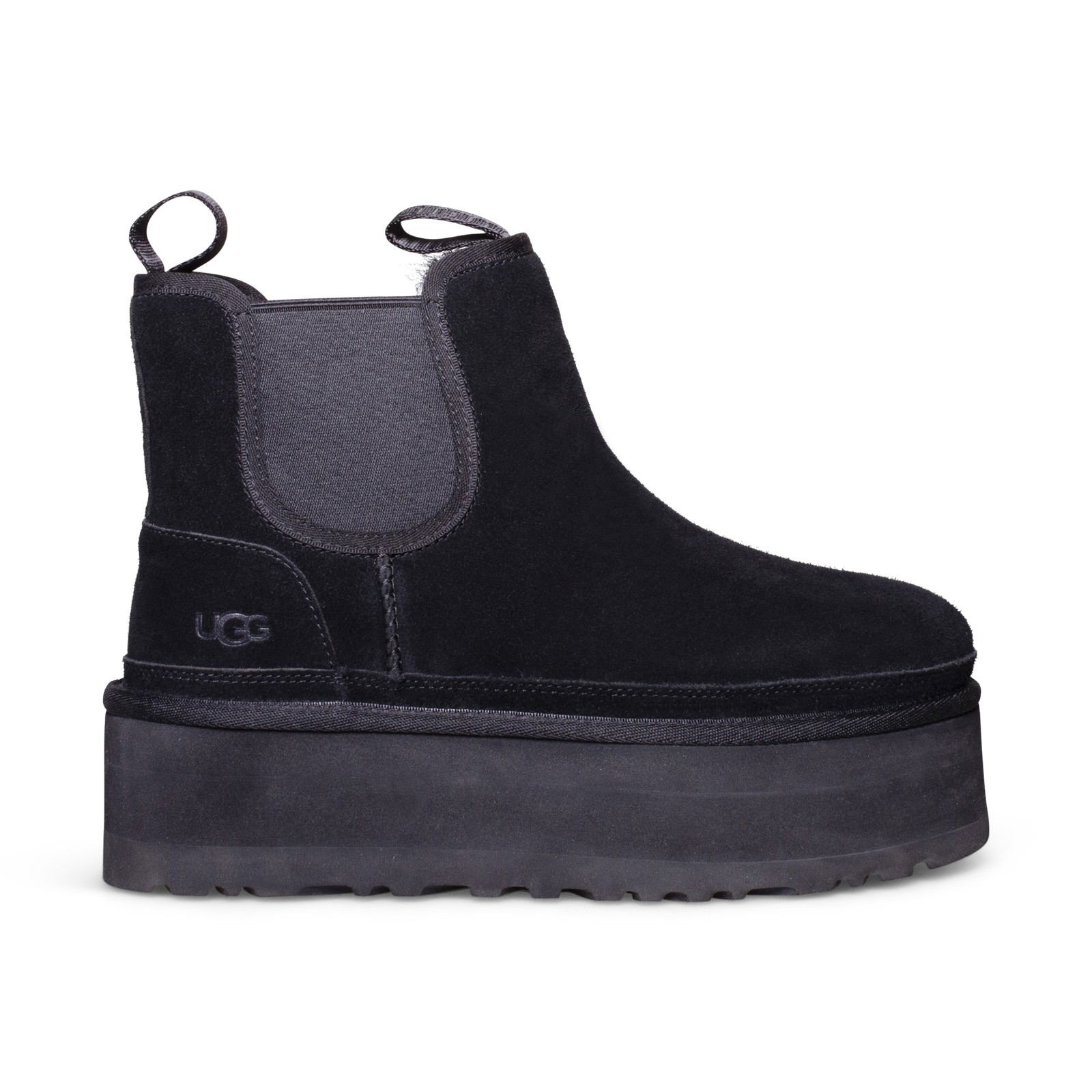 UGG NEUMEL PLATFORM CHELSEA BLACK SUEDE SHEARLING WOMEN'S BOOTS SIZE US 10 NEW