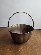 VINTAGE Solid Brass Basket W/Foldable Handle 4" X 5" India Great Patina