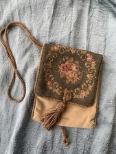Vintage Needlepoint Tapestry Small Floral Evening Handbag Purse
