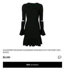 🇮🇹 RRP $2490 Alexander McQueen Black Cut-Out Sleeve Dress Size XS