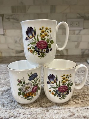 DUCHESS fine Bone China Floral Tea Cups Coffee Mugs Set Of 3 Roses Daisies