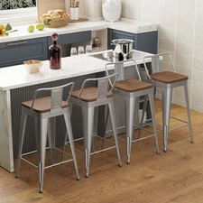 Set of 4 Counter Height Stools Backrest Dining Chairs for Kitchen Island 26"