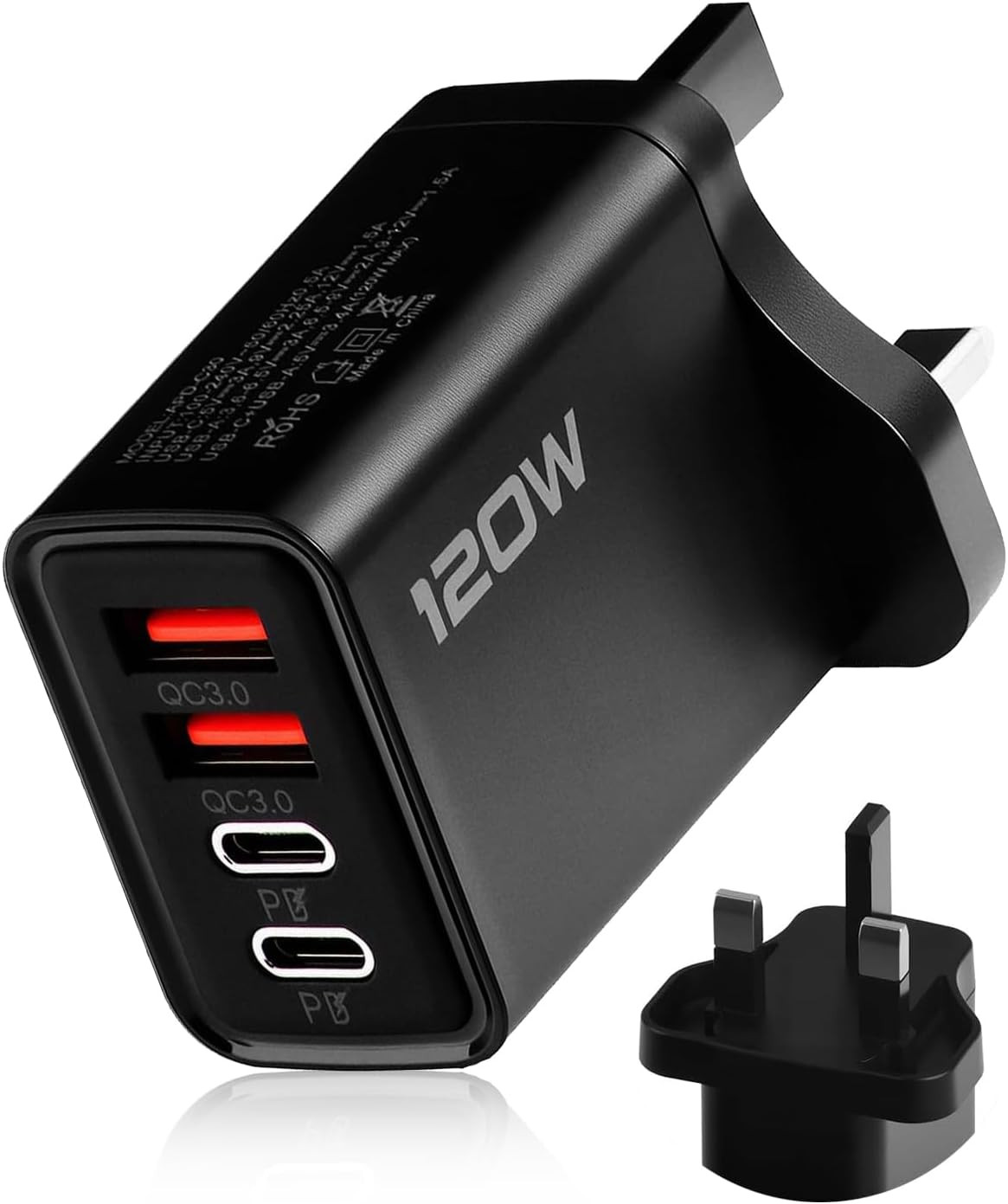 USB C Plug 5 Port 120W Charger Plug Fast Charging UK Multi USB Plug Dual Port PD