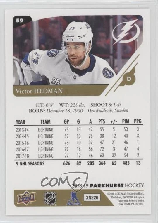 2018-19 Upper Deck Parkhurst Gold Victor Hedman #59 - Image 2 of 2