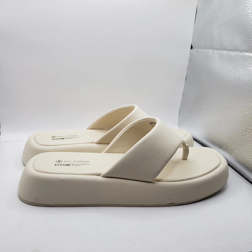 Call it Spring Damas Talla 10 MAKENA Gruesas Tanga Sandalias BLANCAS, Toboganes VEGANAS Foto 3 de 4