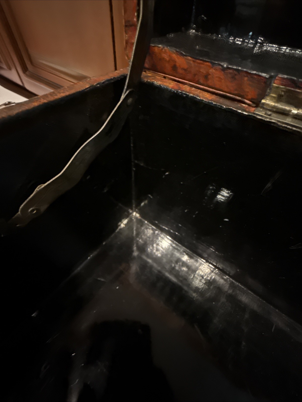 Vintage Faux Brown Camel Leather Trunk Chest Sudden Metal Corners 