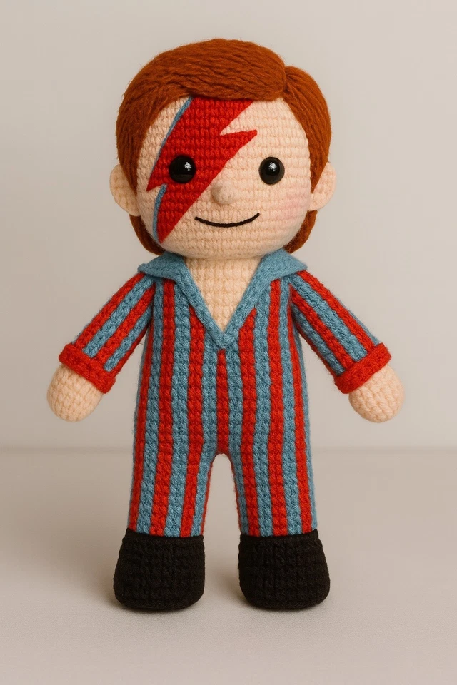 Knitted Knitting DK Pattern David Bowie Ziggy Stardust Wham Days 25cm Tall