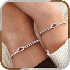 J.Fée 2Pcs Love Knot Couples Bracelets Snake Chain Infinity Bracelet 925 Silver 