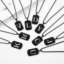 Black Stainless Steel Letters Chains Hollow Out A-Z Initial Alphabet Necklace