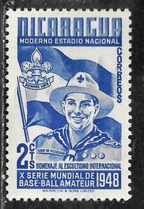 HICK GIRL- MINT NICARAGUA STAMP   SC#718  1949  BOY SCOUT, BADGE & FLAG    H554