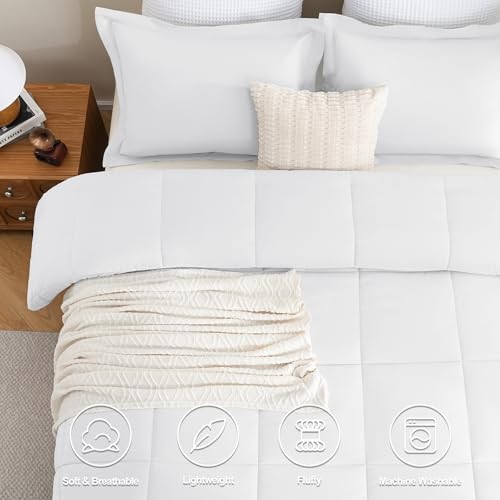 Size Comforter Sets - 3 Pieces Box Stitched Bed Set for All Queen White - Imagen 2 de 6