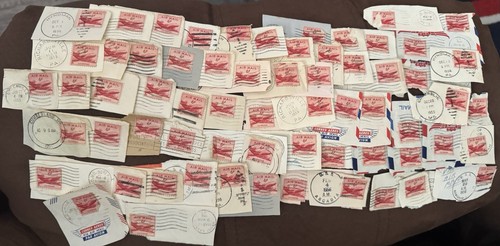 Lot Of 64 Used US Postage Air Mail 6 Cent Stamps From 1950s - Picture 1 of 1