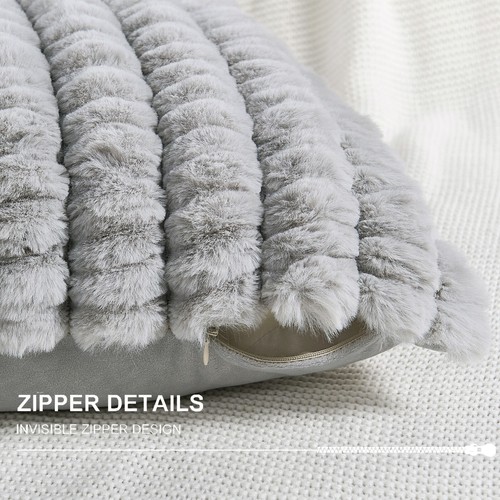 2 PCS Spandex Striped Heavy Rabbit Faux Fur Pillow Covers Soft Plush Pillowcases - Picture 4 of 25