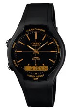 OROLOGIO CASIO AW-90H-9E ANALOGICO DIGITALE GOMMA NERO AMBRA AW90 IMP. 50 m