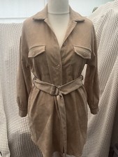 Woman’s Misspap Beige Needle Cord Belted Shirt Jacket Shacket Size 10