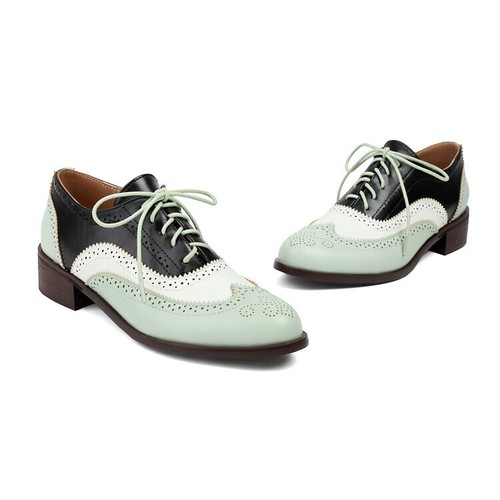 2024 Zapatos Brogues Estilo Británico Punk Moda Puntera Redonda Con Cordones Tacón Bajo Bloque - Imagen 14 de 25