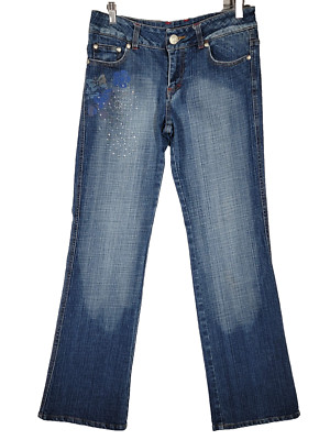 Boom Boom Jeans Size 13 Mid Rise Women's Blue Med Wash Denim Jeans Embellished