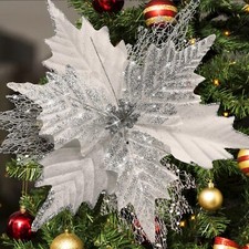 10'' Large Christmas Glitter Poinsettia Flowers Decorations, 10 Pcs Christmas...