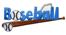 Blue Baseball Word iron on patch 4-3/4" x 2-1/4"