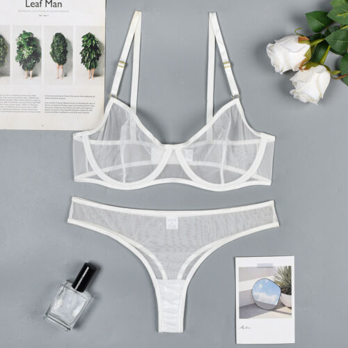Sexy Womens Mesh See Through Bra Thong Lingerie Knicker Underwear Sets Nightwear - Picture 18 of 43