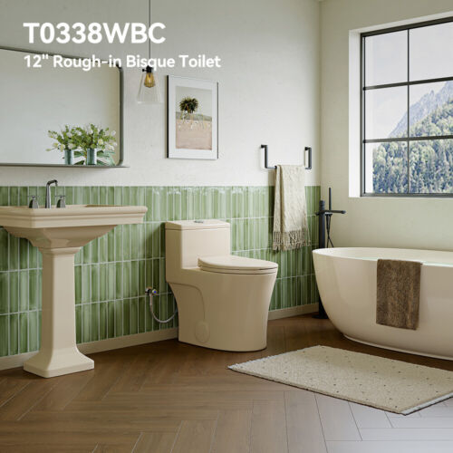 One Piece Toilet, Modern, ADA Toilet,Elongated Dual Flush 0.8/1.28 gpf,in Bisque - Picture 2 of 9