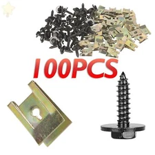 100Pcs Metal Car Screw Body Fender Bumper Retainer U Nut Clips Gasket Fastener