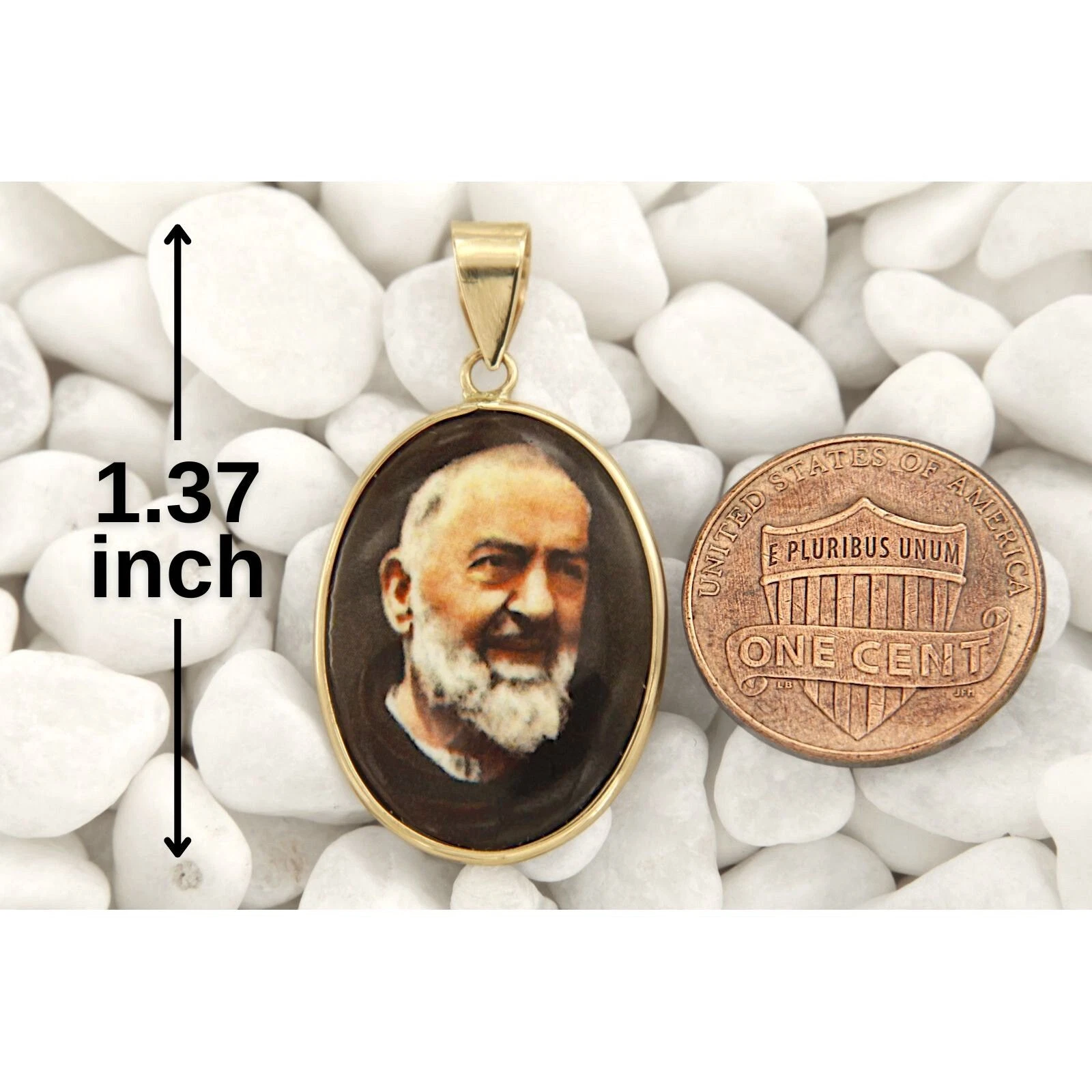 14k gold and porcelain saint pio italian pendant