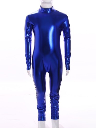 Girls Metallic Jumpsuit Mock Neck Shiny Bodysuit Stage Performance Leotard - Picture 118 of 127