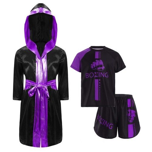 Kids Boys Cloak Robe With Belt T-shirt And Shorts Boxing Training Letter Print - Picture 24 of 87