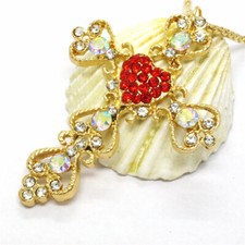 Hot Red Golden Cross Prayer AB Crystal Pendant Fashion Women Chain Necklace