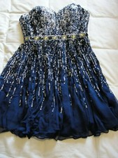 Sherri Hill Navy Blue Strapless Sequined Prom/Cocktail Dress size 2